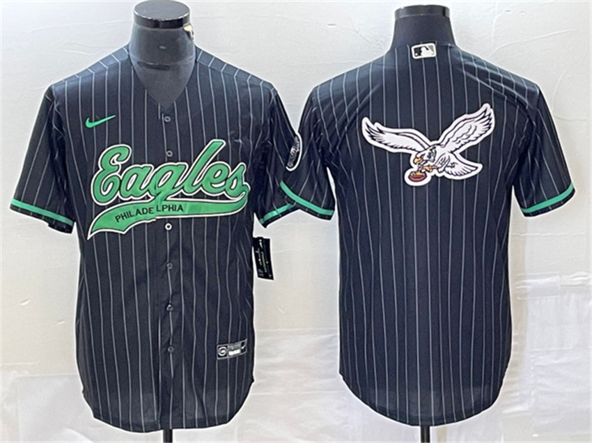Men's Black Philadelphia Eagles Team Big Logo Cool Base Stitched Baseball Jersey